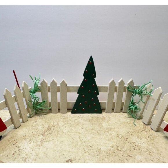 Vintage Santa and Christmas Tree White Picket Wooden Fence Holiday Decor - Picture 4 of 7